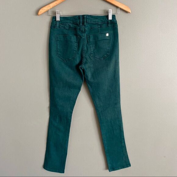 Bebe Womens Distressed Hunter Green Low Rise Denim Skinny Jeans Size 24 - Picture 2 of 6